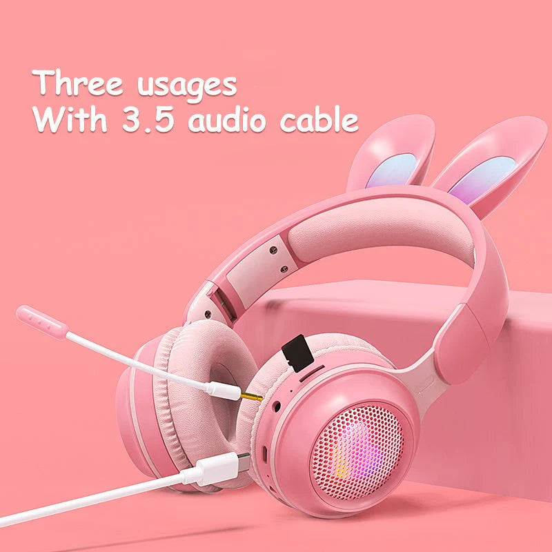 Rabbit Ear Headphones Wireless Luminous Extendable Wheat Headphones - Lees Store